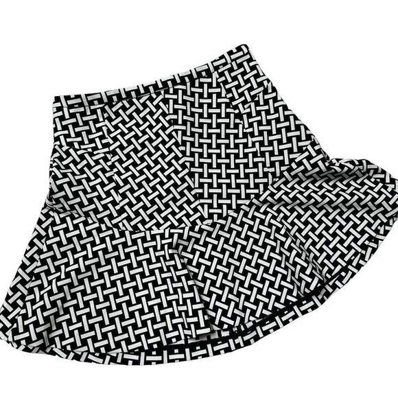 DIANE VON FURSTENBERG Flounce ruffle hem fit flare geometric stretch skirt 2 - Picture 3 of 9